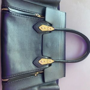 Henri Bendel The A List Flap Satchel purse -Black Leather